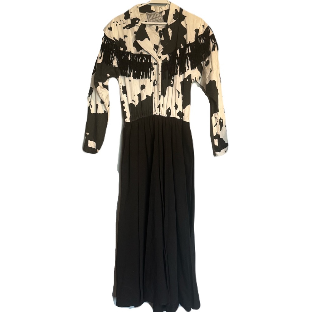 Vintage Colours Western Cow Print Long Dress Size 12